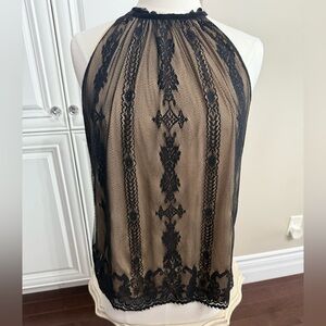 Max Studio Women's Size Medium Sleeveless Black Lace Over Nude Lining Blouse